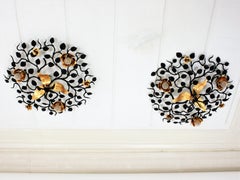 Special Listing For A: Two Foliage Floral Light Fixtures in Black and Gilt Iron