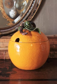 Référence spéciale pour G : Service à café en céramique citron, soupière orange et plateau en bambou