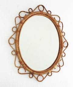 Special Listing for H: Spanish Rattan Bamboo Oval Mirror, 1960s 