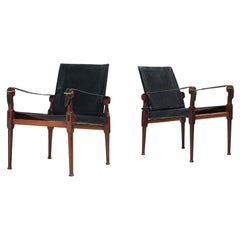 Special listing for K - 2 x Safari Chair in Black Leather Wood Brass