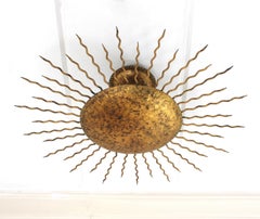 Special Listing for S: Large Sunburst Ceiling Light Fixture in Gilt Wrought Iron