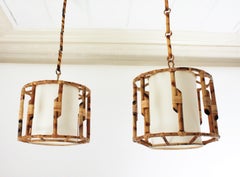 Special Listing for T: Pair of Bamboo Rattan Large Drum Pendants Lights