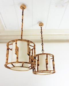 Special Listing for T: Pair of Bamboo Rattan Large Drum Pendants Lights