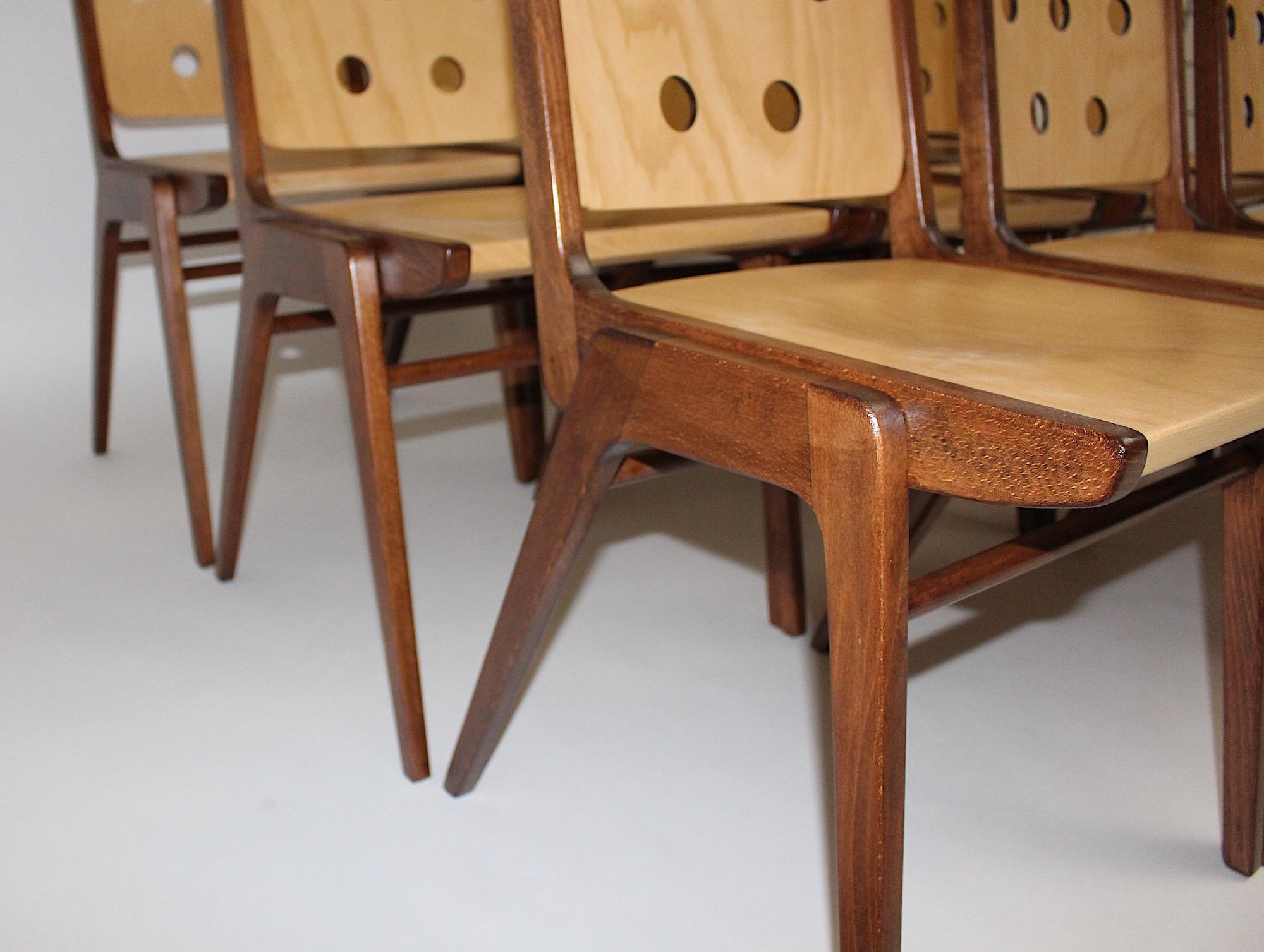 Sonderangebot Mid Century Modern Vintage Sechs Esszimmerstühle Franz Schuster (Buchenholz) im Angebot