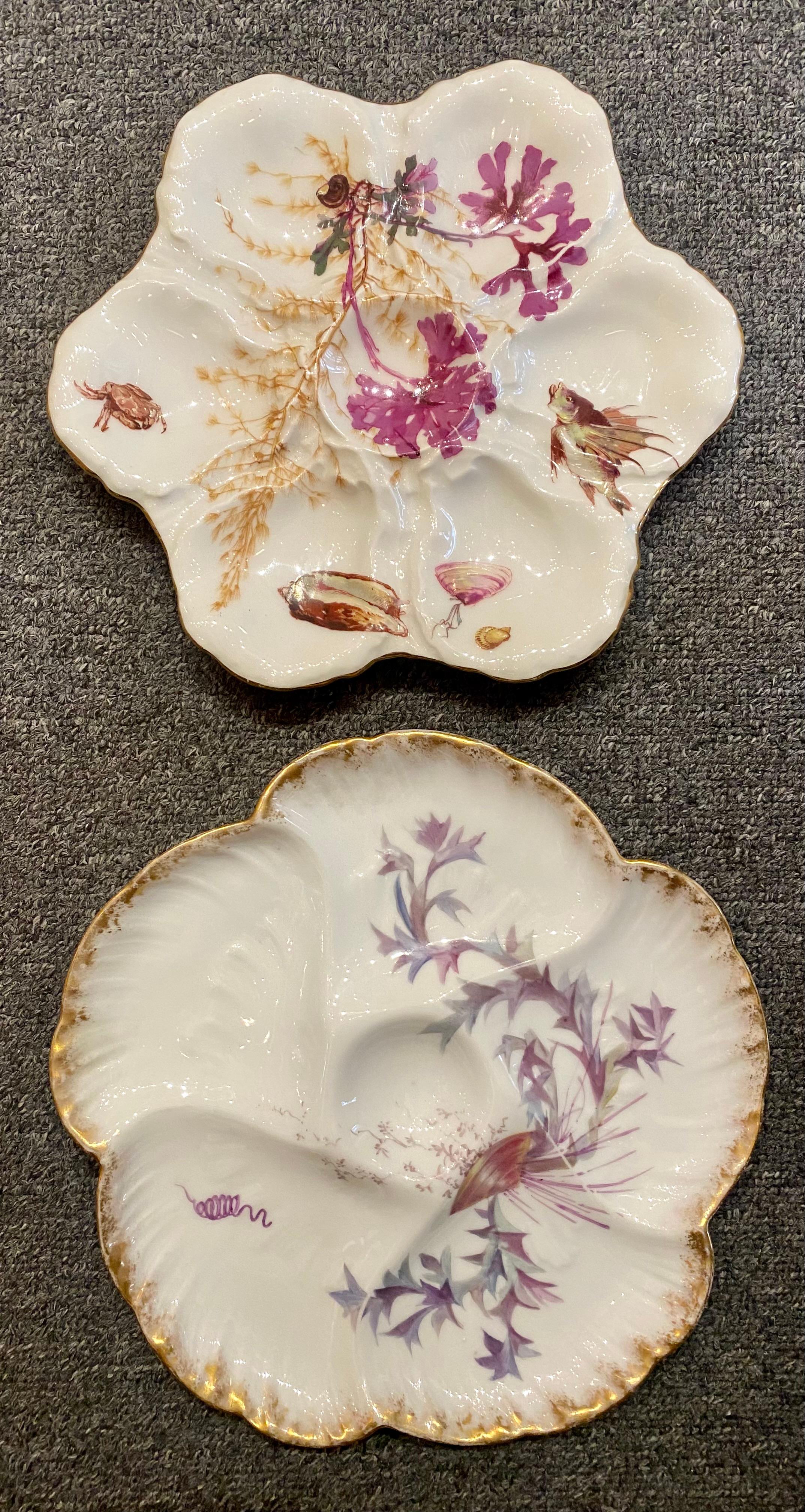 *Special Listing* Pair Antique Oyster Plates Sold Together for a Client.  Discounted Price already reflected on this listing.

1. Antique French Porcelain Sea Life Oyster Plate Signed 