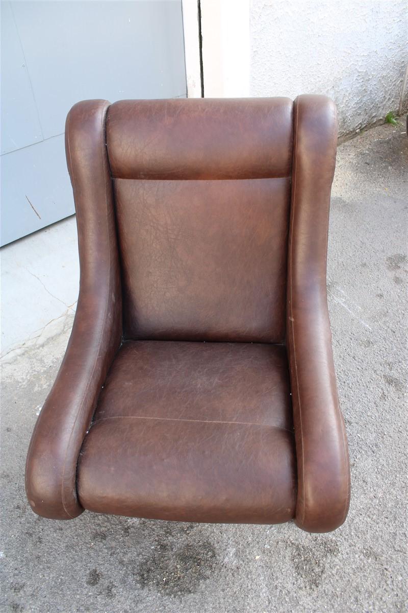 Special Midcentury Italian Design Armchair Faux Leather 1950s Metal Foot For Sale 1