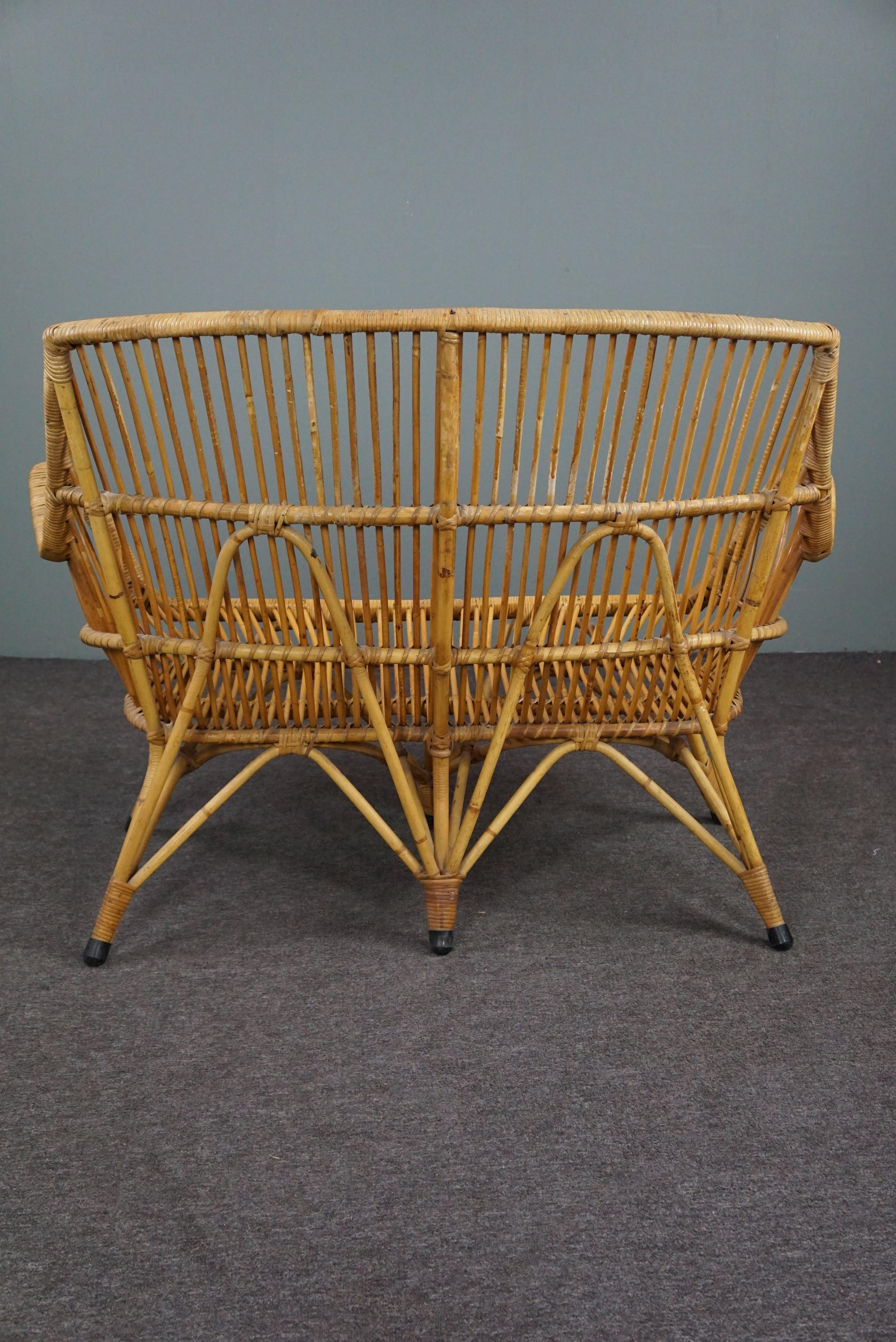 Hand-Crafted Special Midcentury rattan 2-seater sofa, Dutch Design, 1950 For Sale