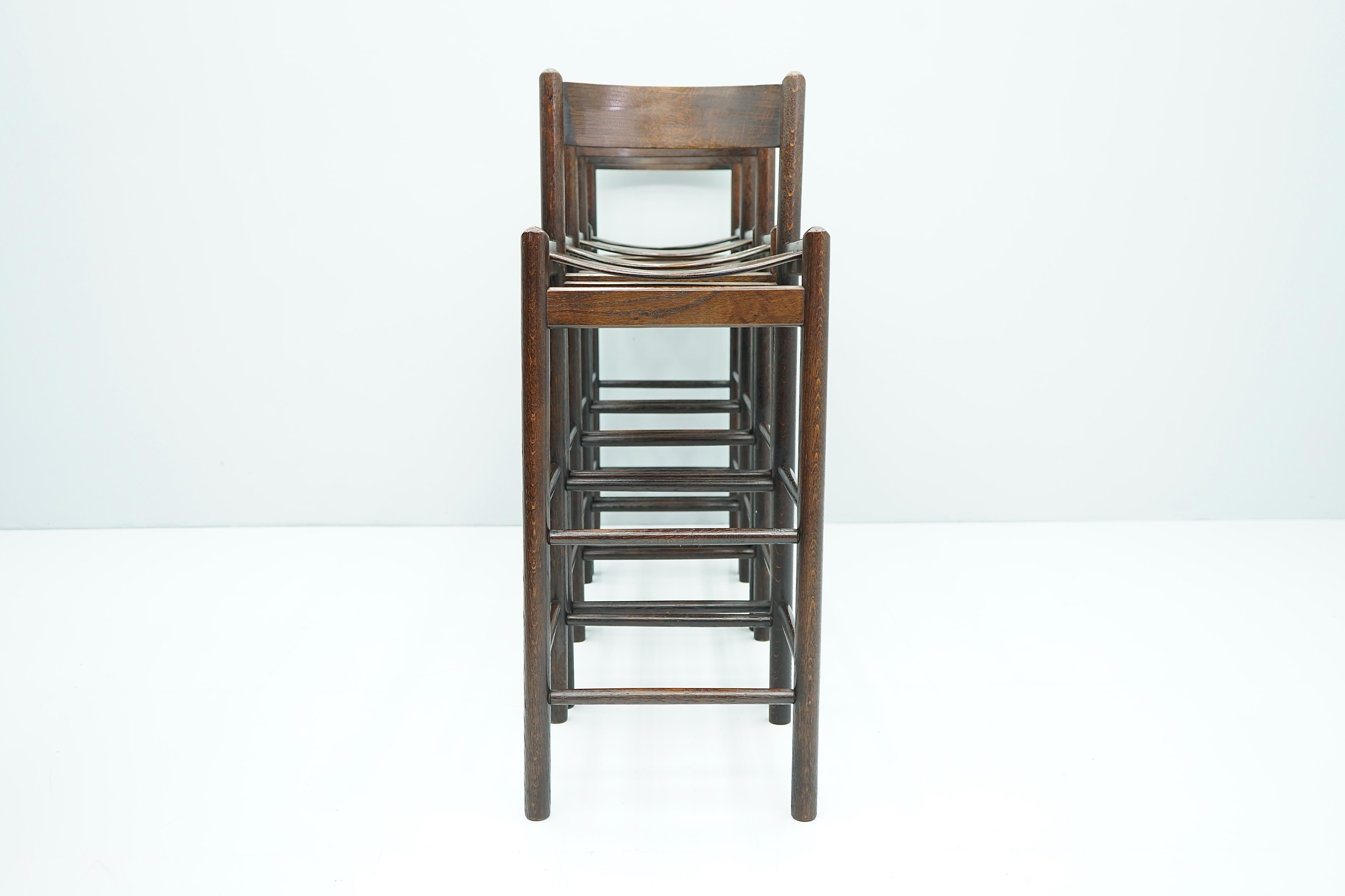 Set of Four Wood Bar Stools, 1970s 3