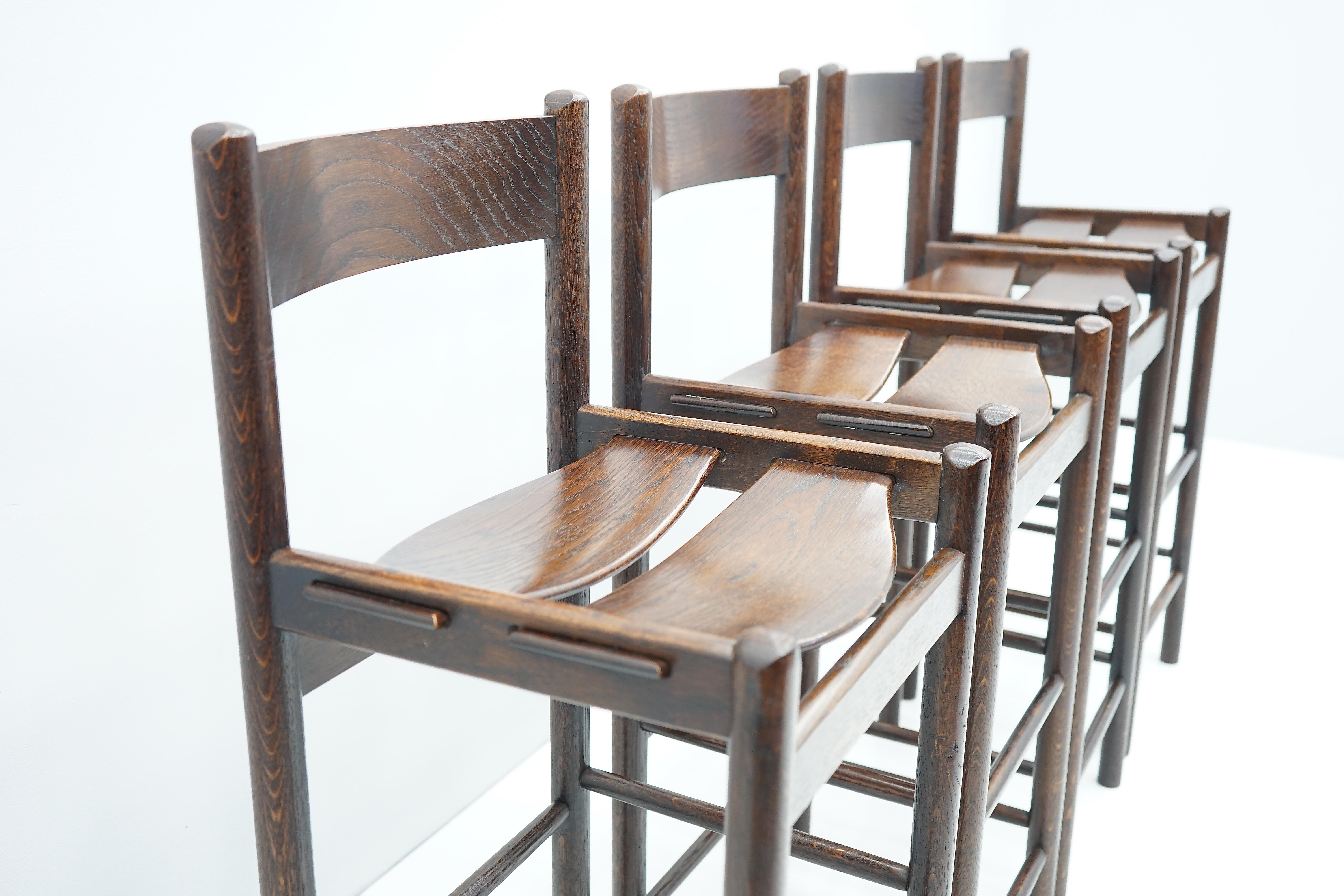 Late 20th Century Set of Four Wood Bar Stools, 1970s