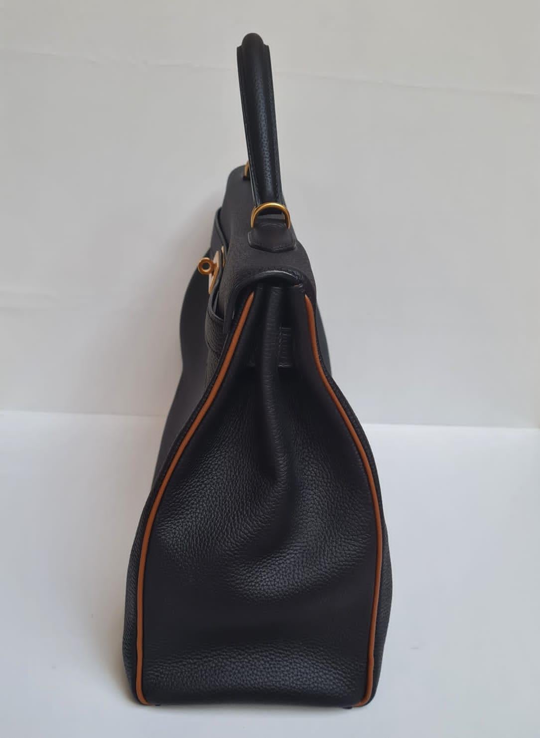 Special Order Hermes Black Togo Gold Piping Kelly 40 Bag Brushed GHW 7