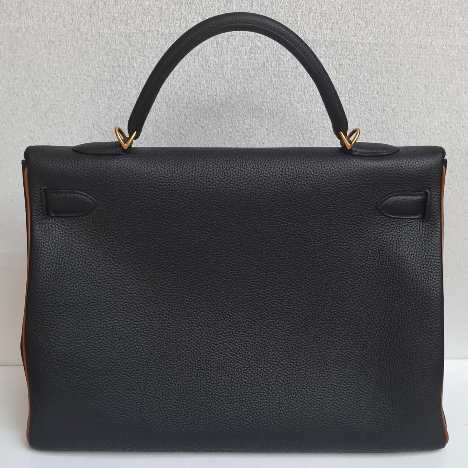 Special Order Hermes Black Togo Gold Piping Kelly 40 Bag Brushed GHW 9