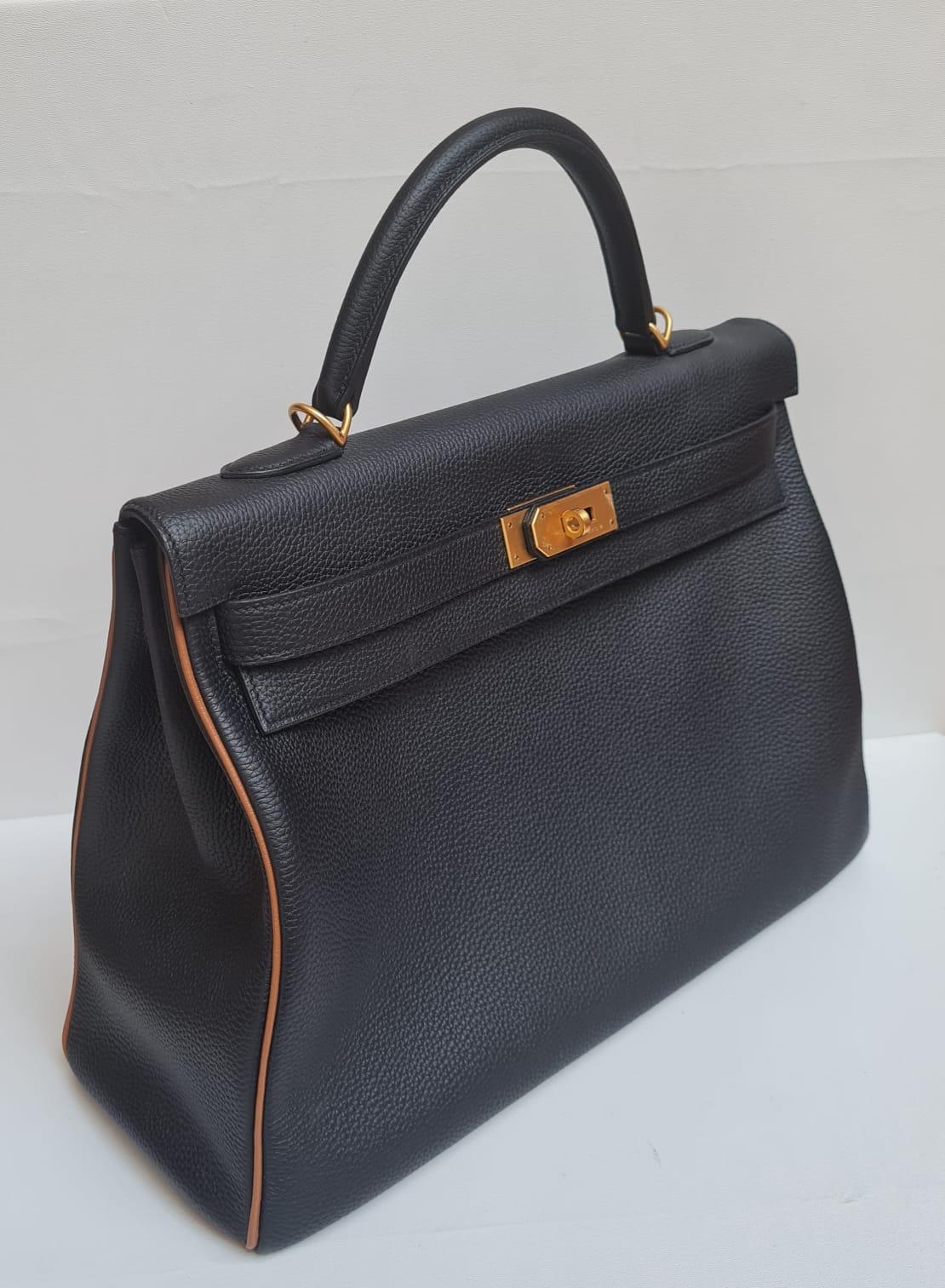 Special Order Hermes Black Togo Gold Piping Kelly 40 Bag Brushed GHW 11