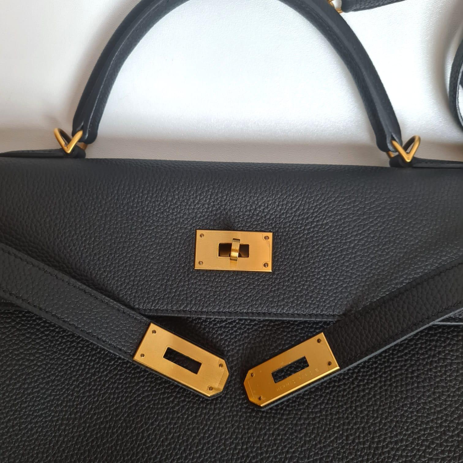 Special Order Hermes Black Togo Gold Piping Kelly 40 Bag Brushed GHW 1