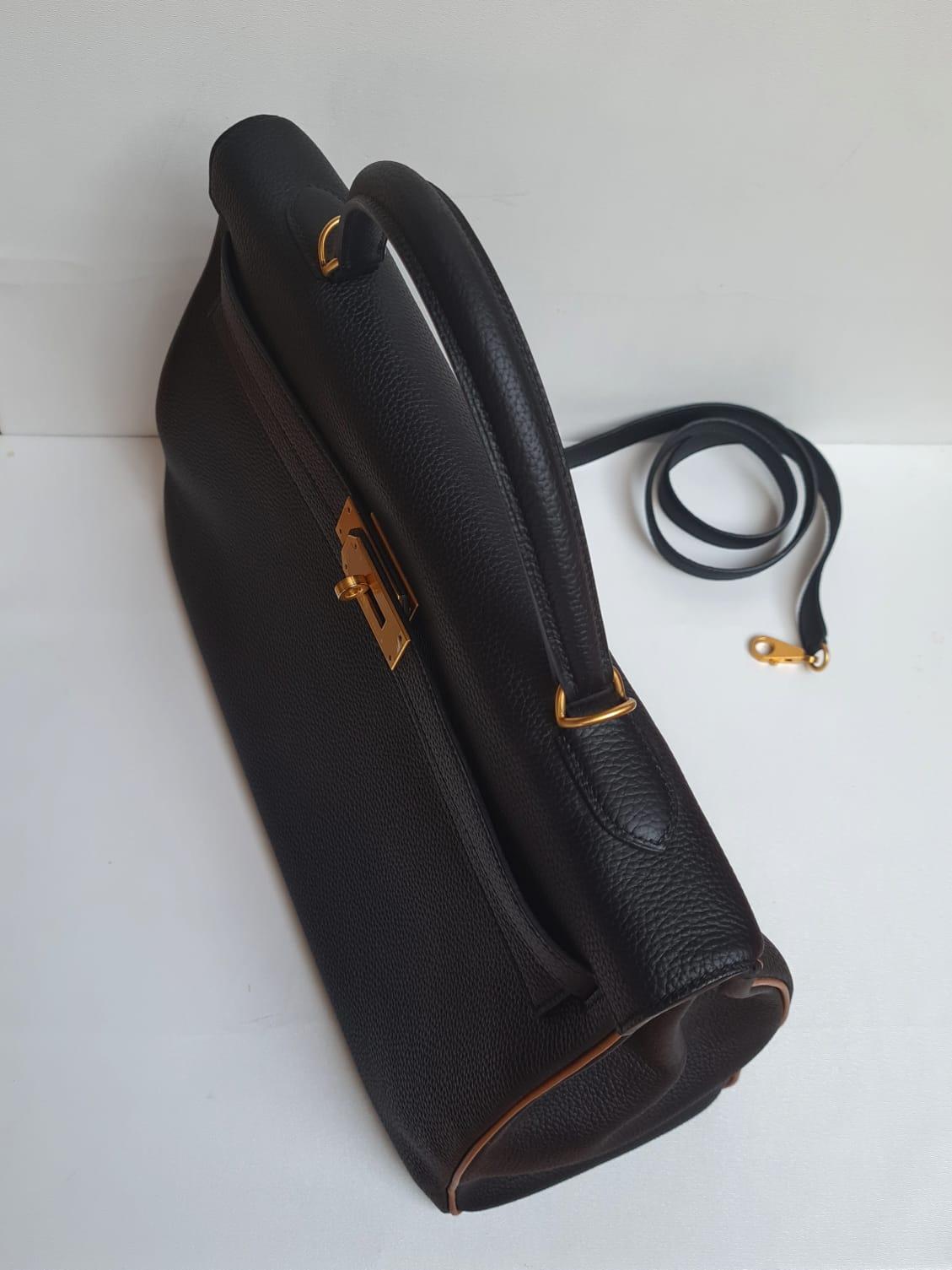 Special Order Hermes Black Togo Gold Piping Kelly 40 Bag Brushed GHW 4