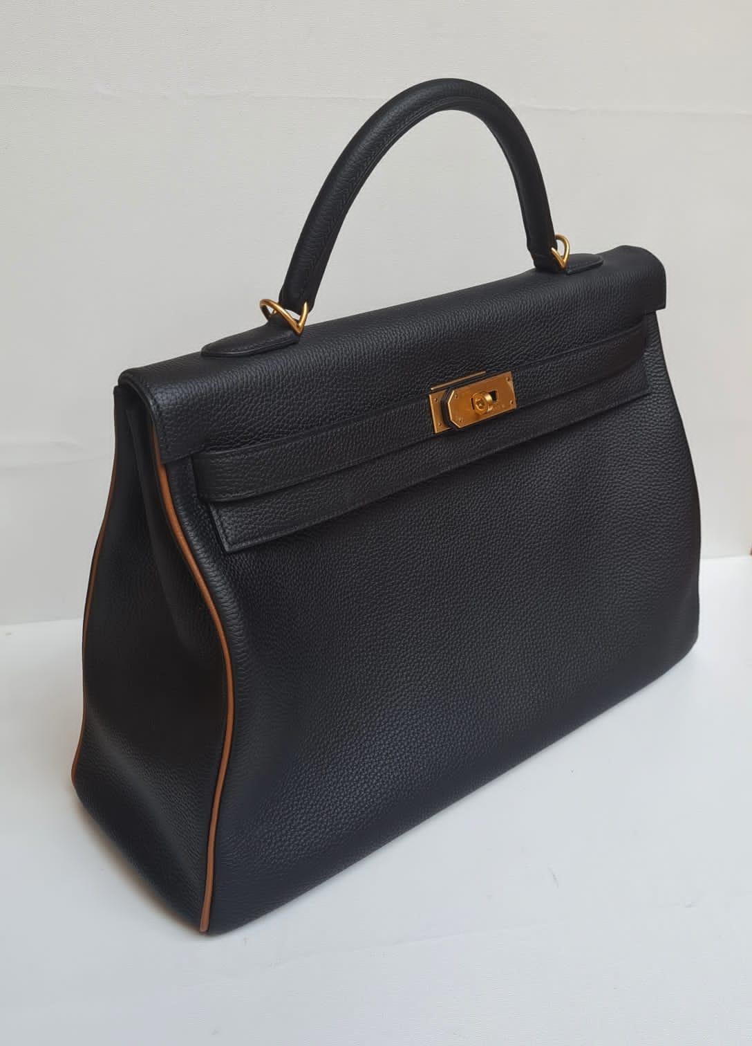 Special Order Hermes Black Togo Gold Piping Kelly 40 Bag Brushed GHW 5