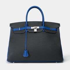 Special Order (HSS) Hermes Birkin 40 handbag in Black and Blue Togo leather, PHW