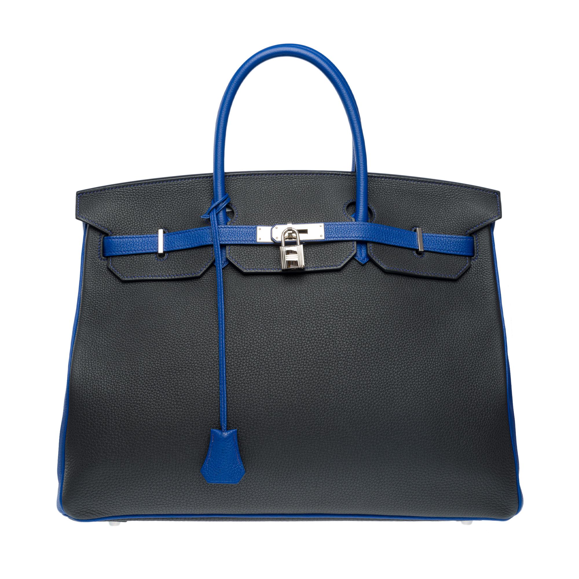 Special Order (HSS) Hermes Birkin 40 handbag in Black and Blue Togo leather, PHW In Excellent Condition For Sale In Paris, IDF