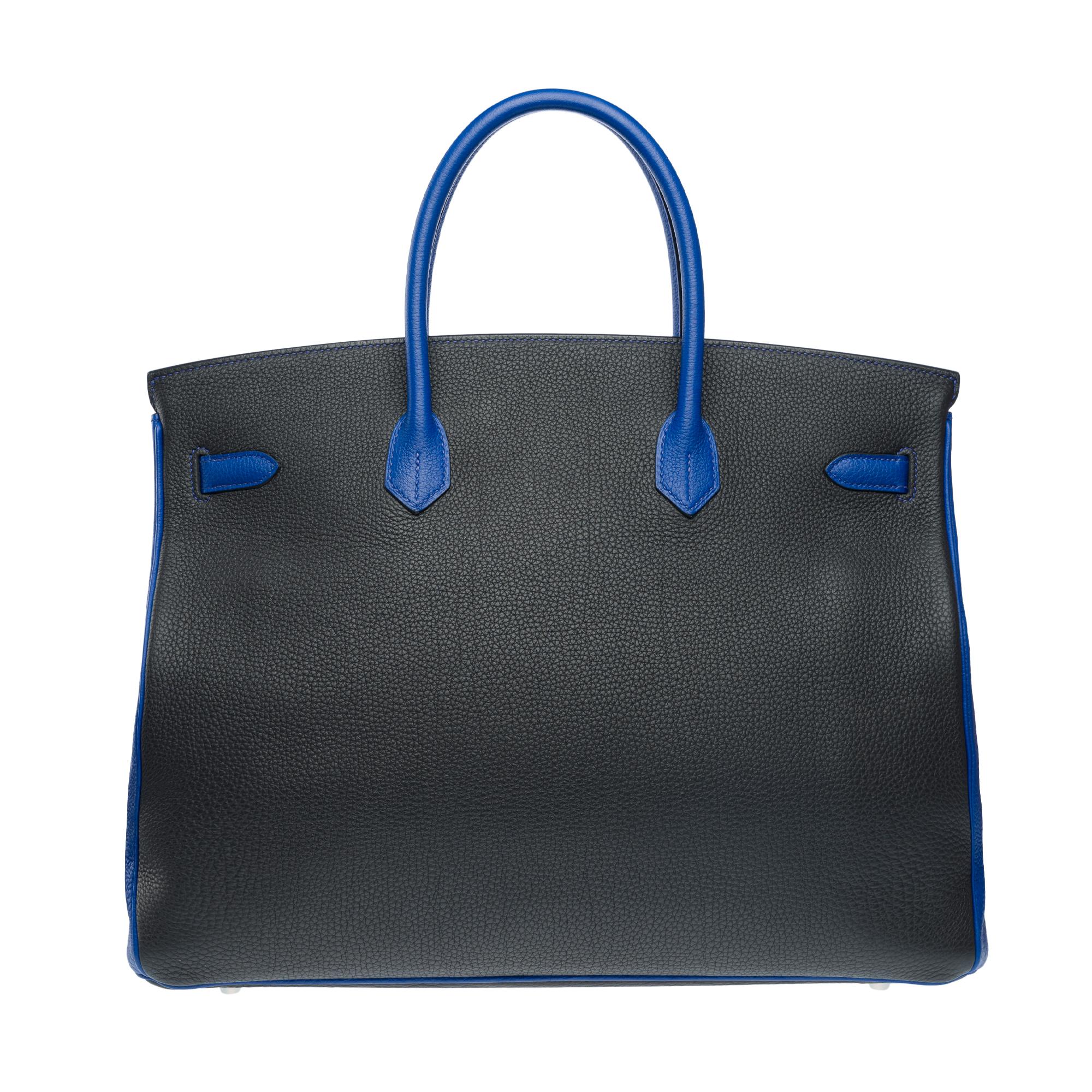 Women's or Men's Special Order (HSS) Hermes Birkin 40 handbag in Black and Blue Togo leather, PHW For Sale