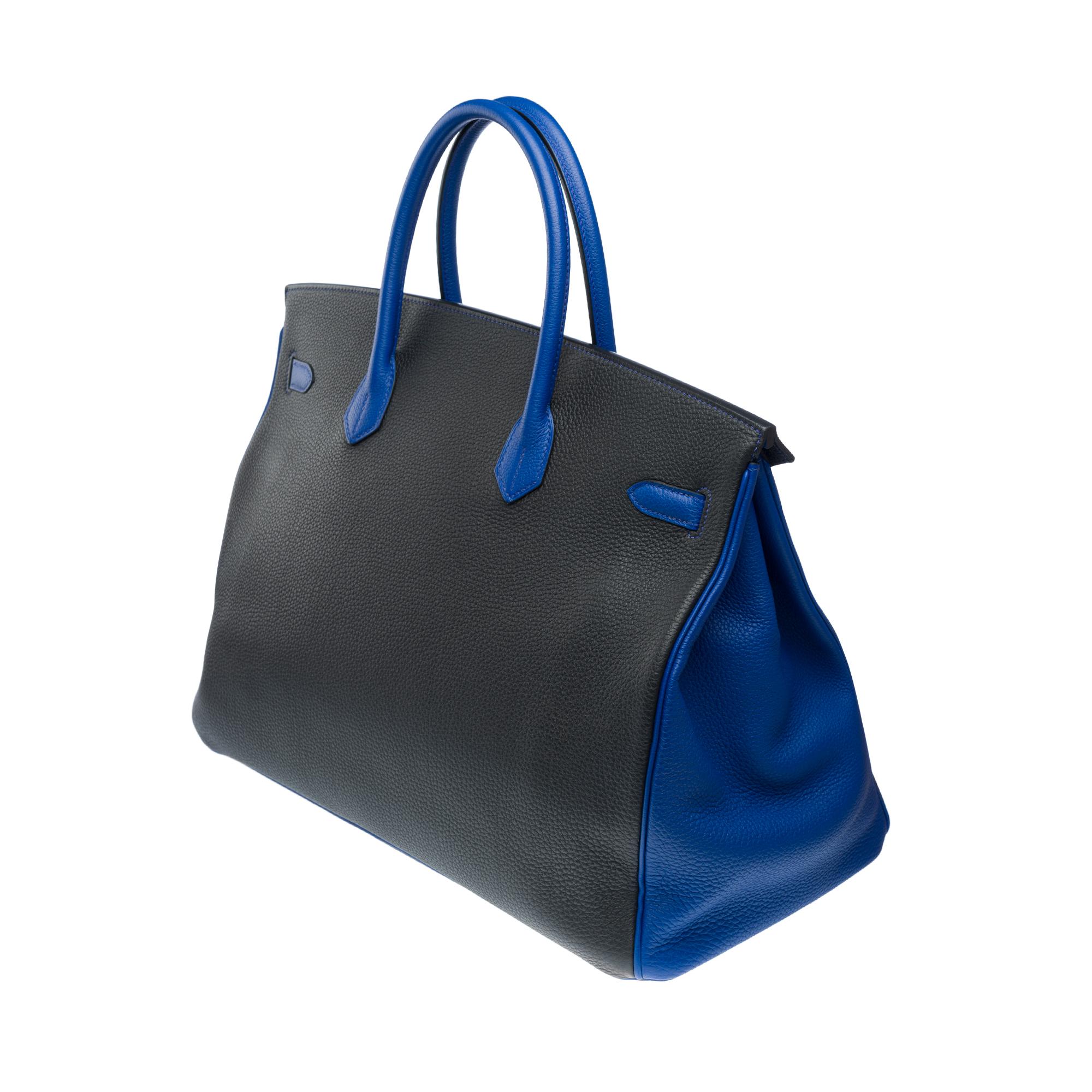Special Order (HSS) Hermes Birkin 40 handbag in Black and Blue Togo leather, PHW For Sale 2
