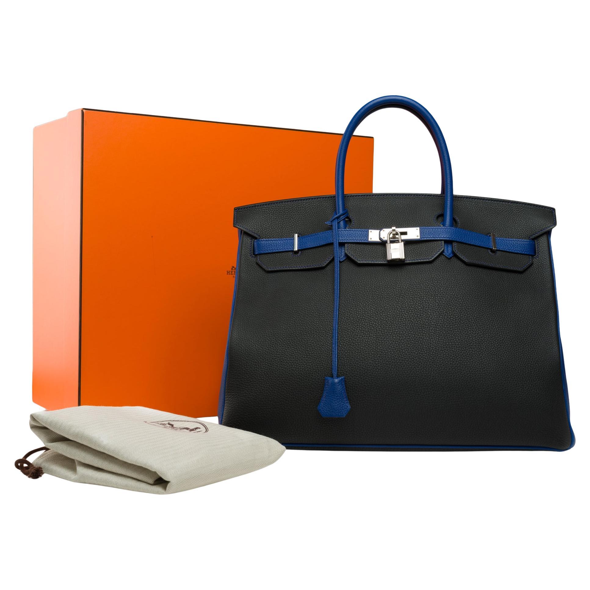 Special Order (HSS) Hermes Birkin 40 handbag in Black and Blue Togo leather, PHW For Sale