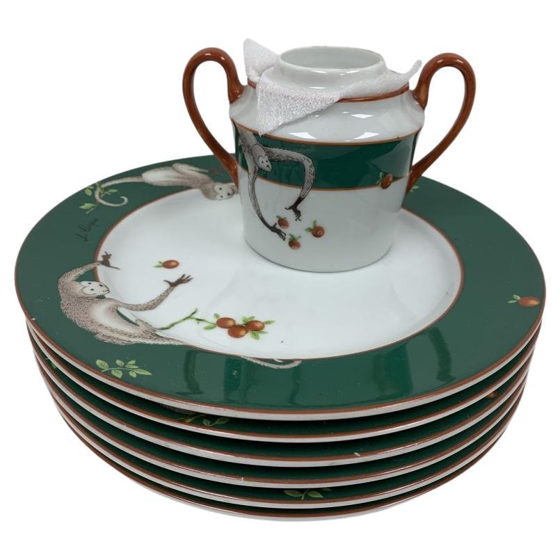 Special Order: Le Cirque Bernardaud Monkey Limoges Salad Plates and Sugar Bowl