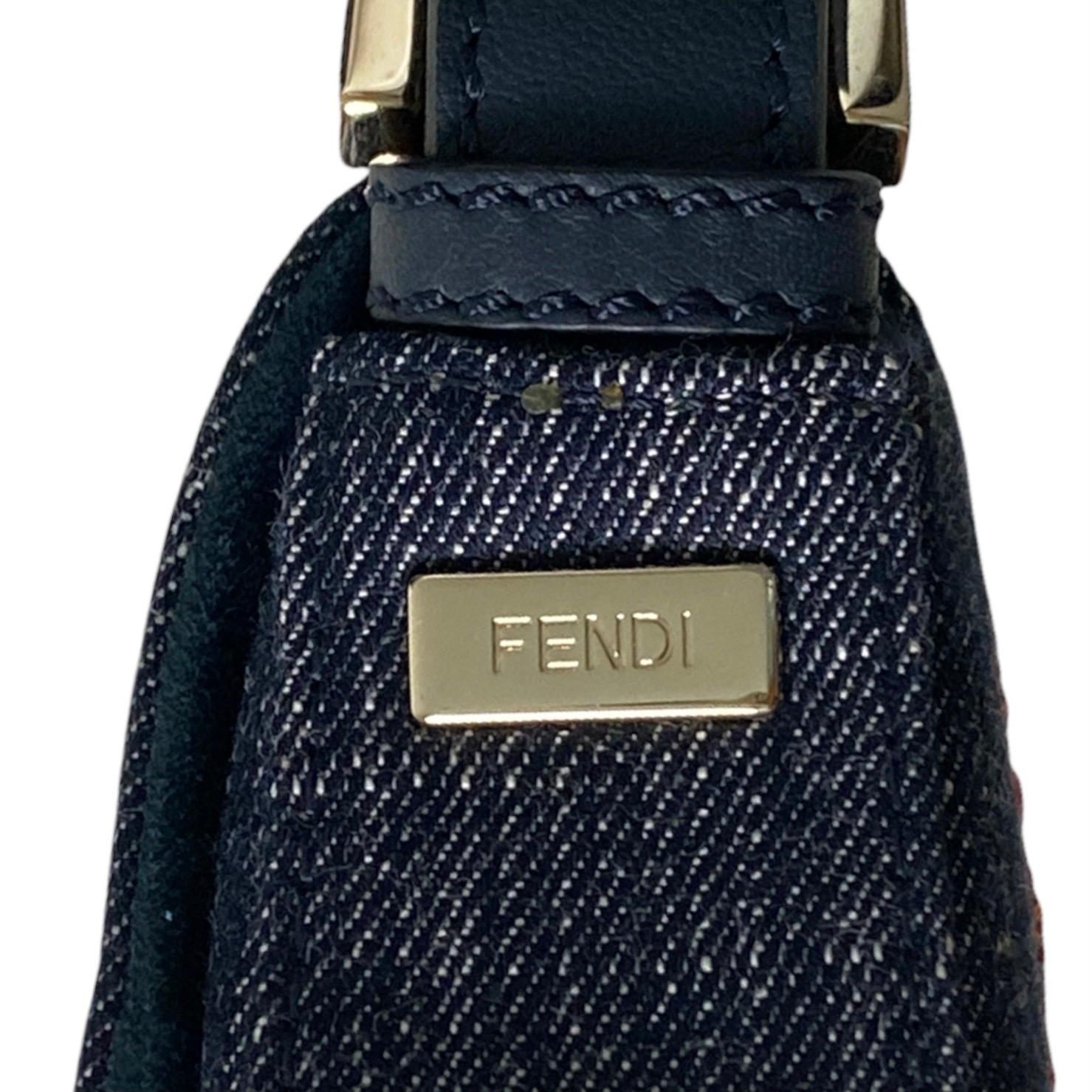 Black Special Piece - Fendi Embroidered Denim Sequin Baguette Handbag Flap Bag Clutch