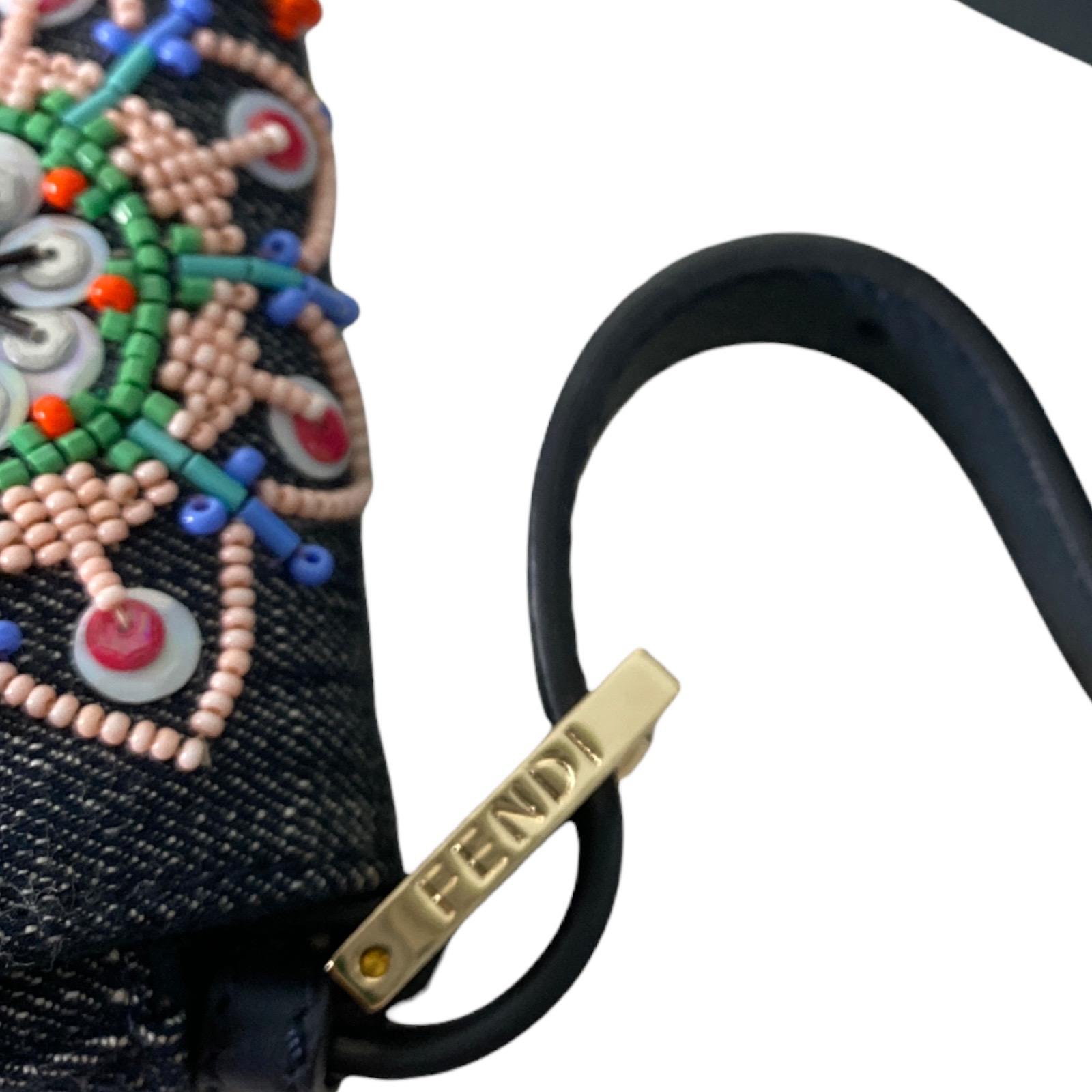 Special Piece - Fendi Embroidered Denim Sequin Baguette Handbag Flap Bag Clutch In Good Condition In Switzerland, CH