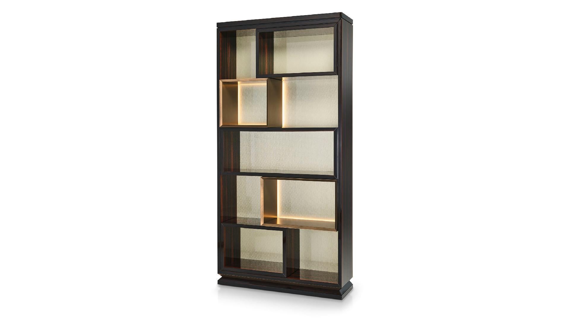 Italiano Prezzo speciale Struttura a scaffale  Wood impiallacciato in ebano  Striscia Led in vendita
