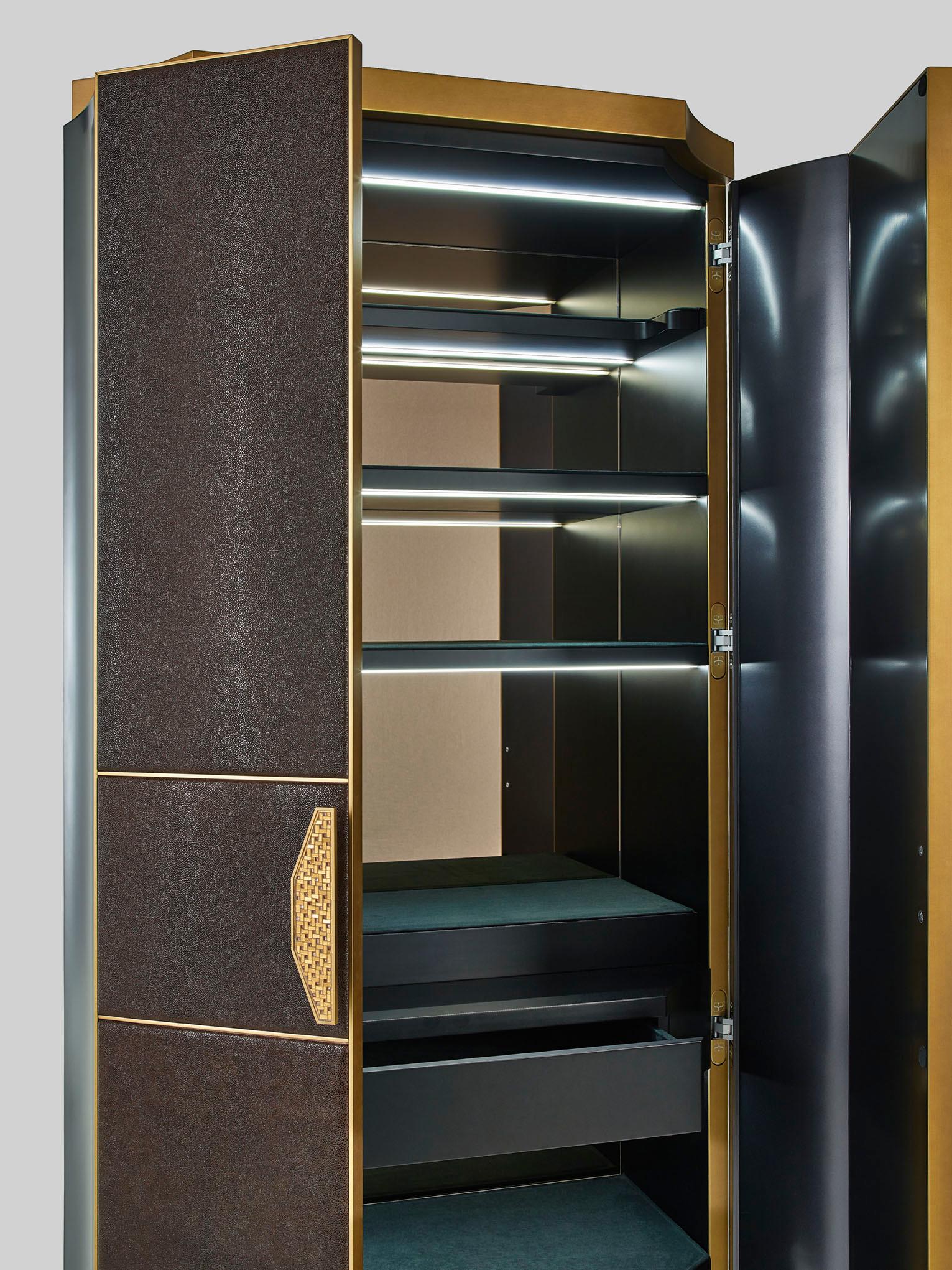 Italian Special Price Cabinet Antique Bronze Finish Side Upholstery Leather Mirror Led For Sale