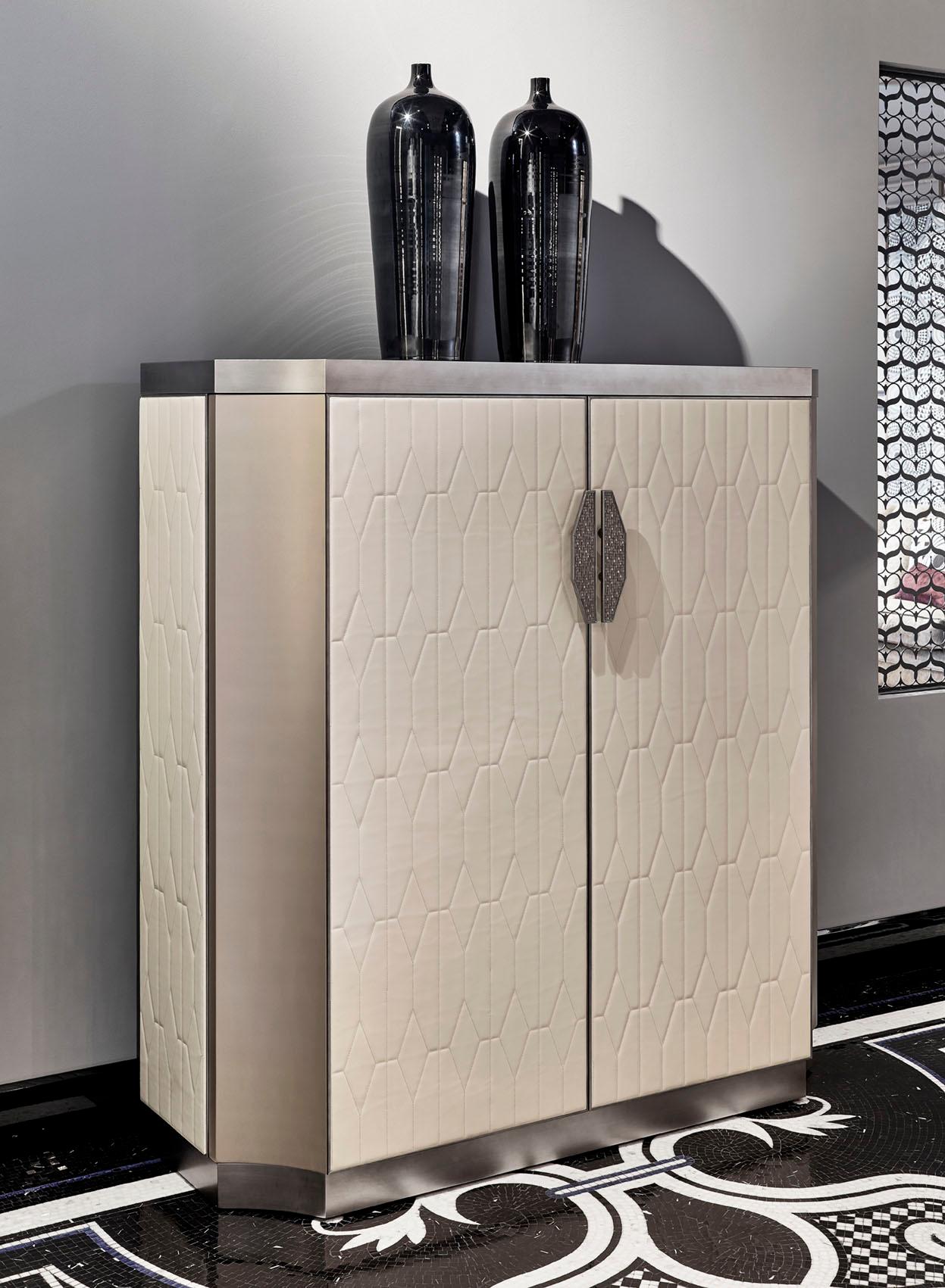 Bronzed Special Price Cabinet Structure Distressed Paint Finish Quilted Fabric Led Ins For Sale