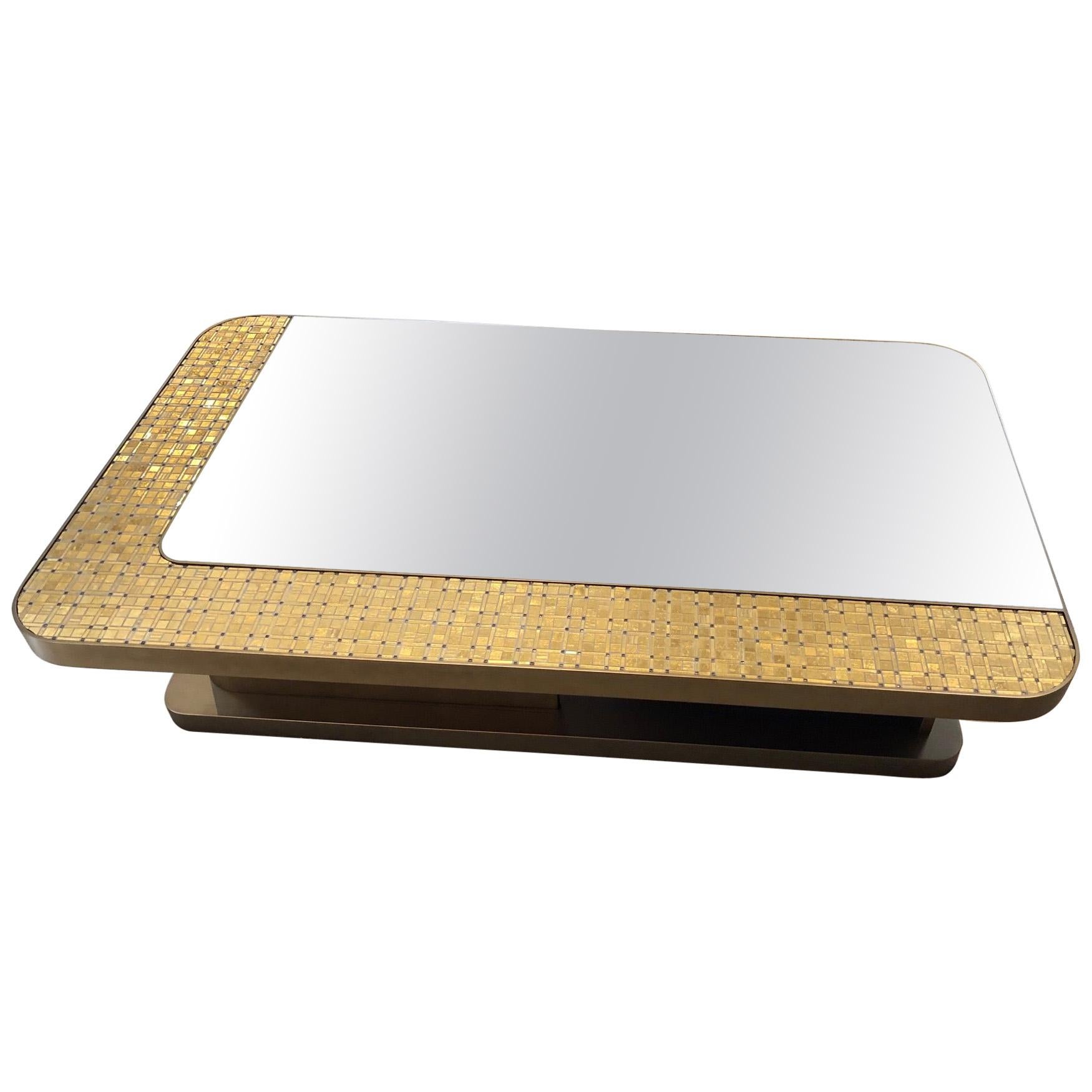 Special Price Display Bronze Finish Coffee Table Top Mirror & Decorative Mosaic