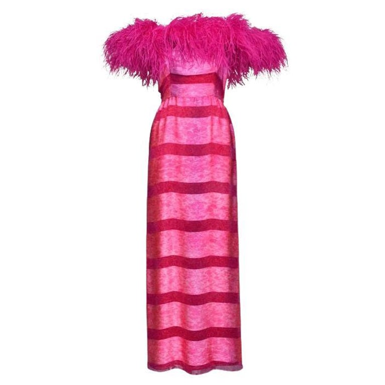 Special Richilene Pink Marabou Feather Silk Gown, 1960's