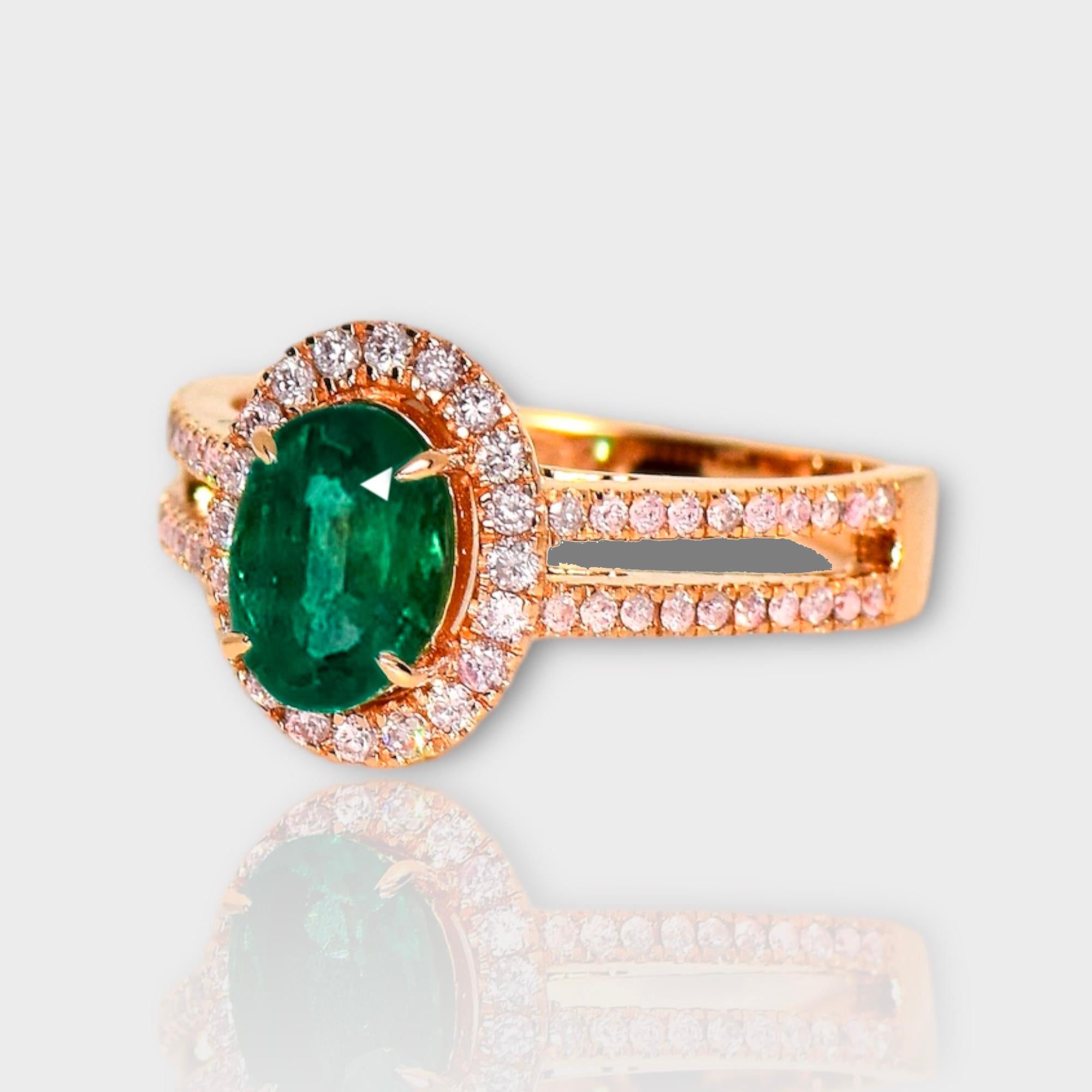 Contemporain *Special Sale* IGI 14K 1.25 Ct Natural Emerald&Pink Diamonds Engagement Ring en vente
