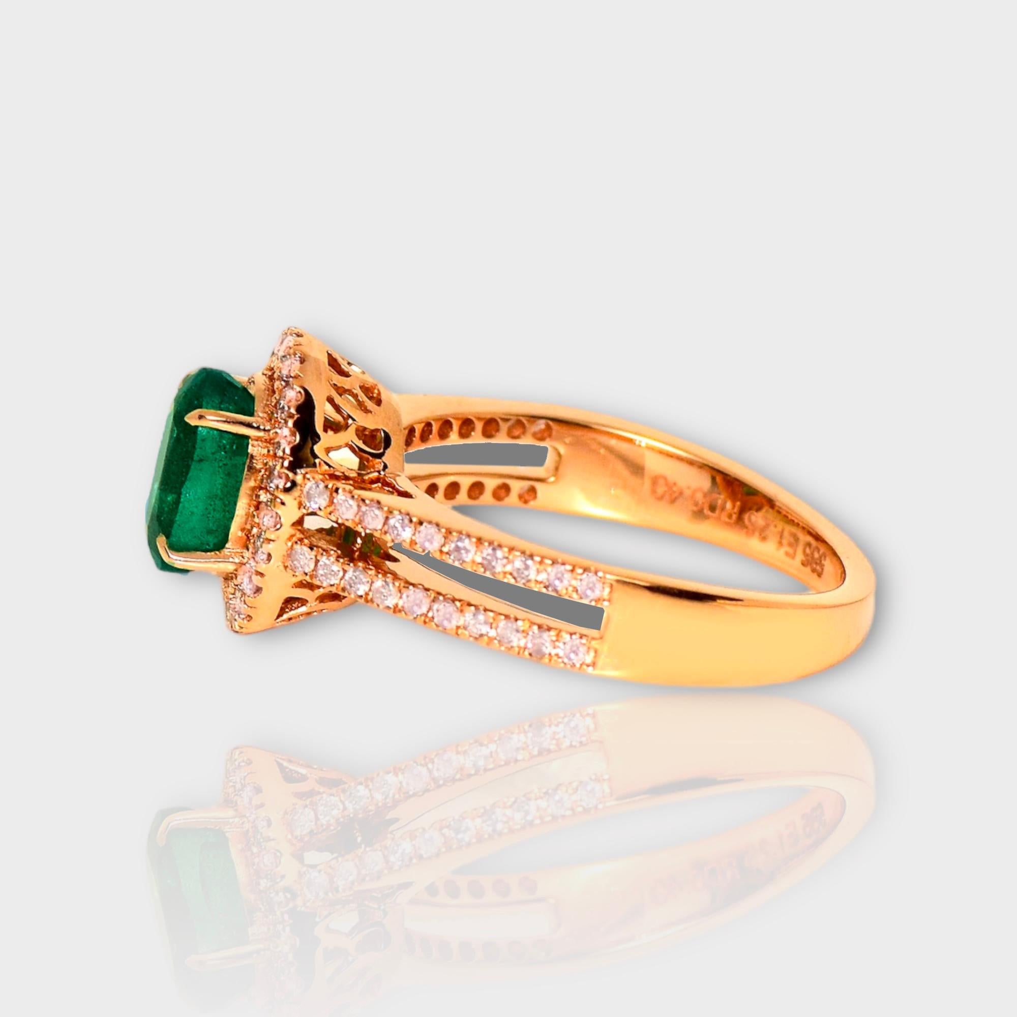 Taille ovale *Special Sale* IGI 14K 1.25 Ct Natural Emerald&Pink Diamonds Engagement Ring en vente