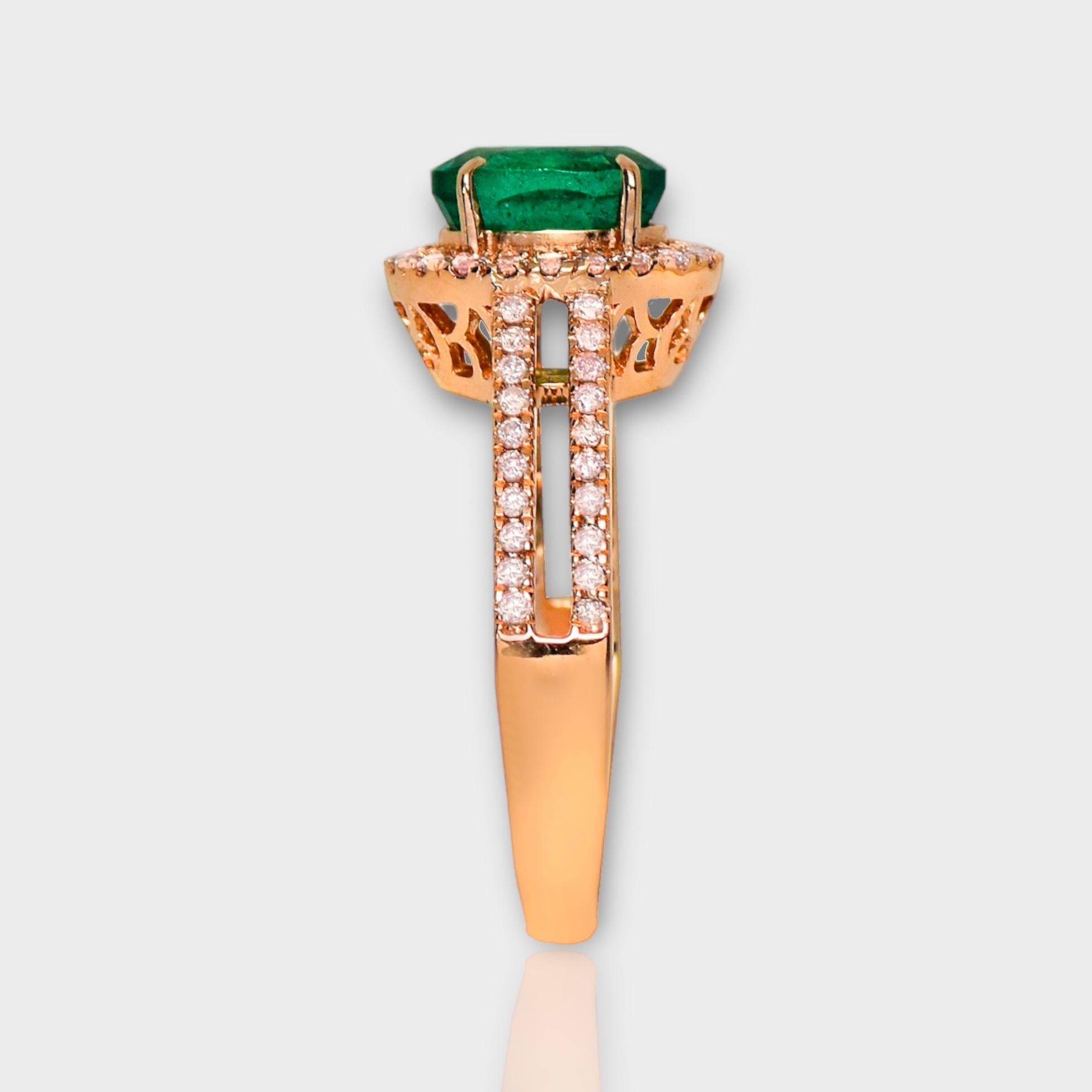 *Special Sale* IGI 14K 1.25 Ct Natural Emerald&Pink Diamonds Engagement Ring Pour femmes en vente
