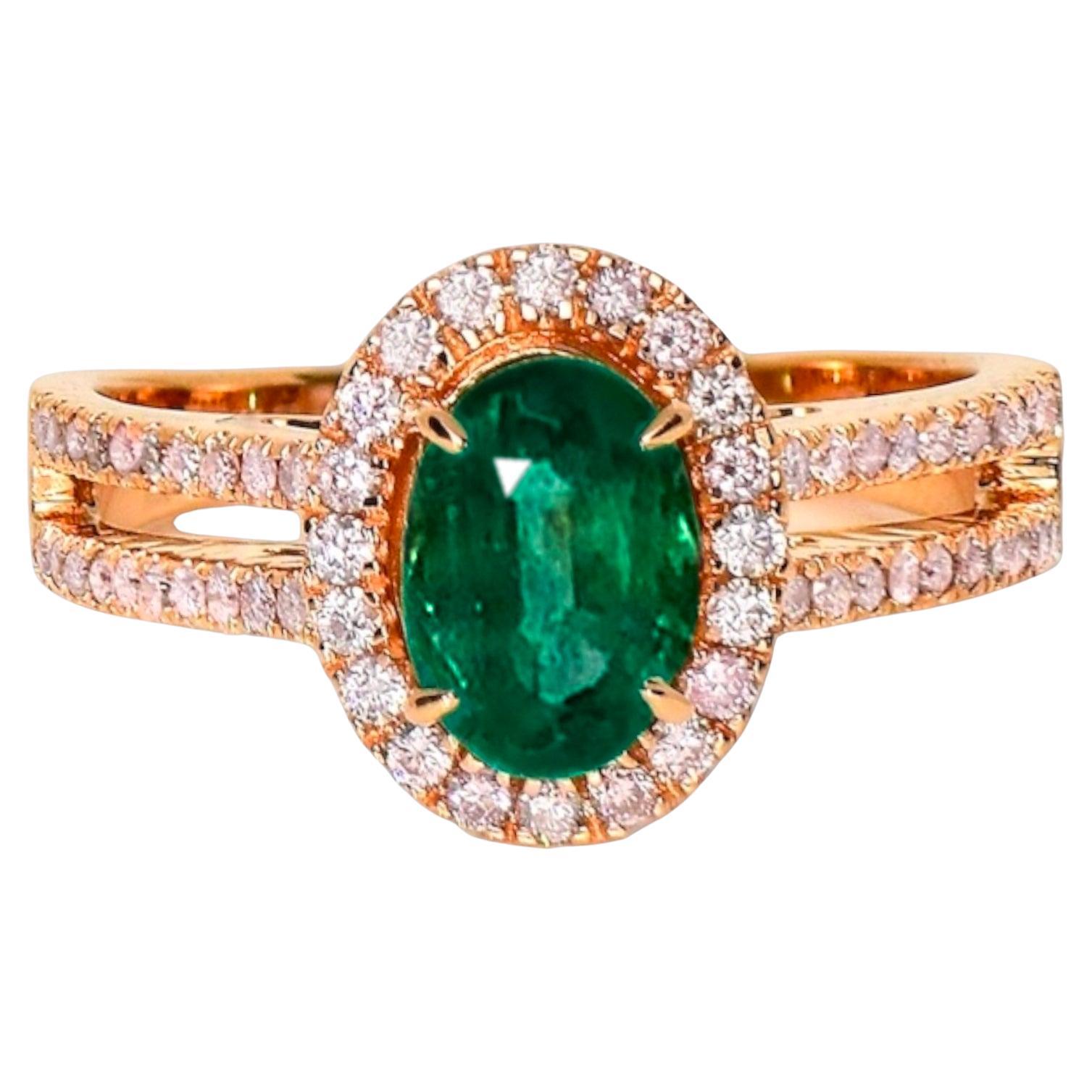 *Special Sale* IGI 14K 1.25 Ct Natural Emerald&Pink Diamonds Engagement Ring