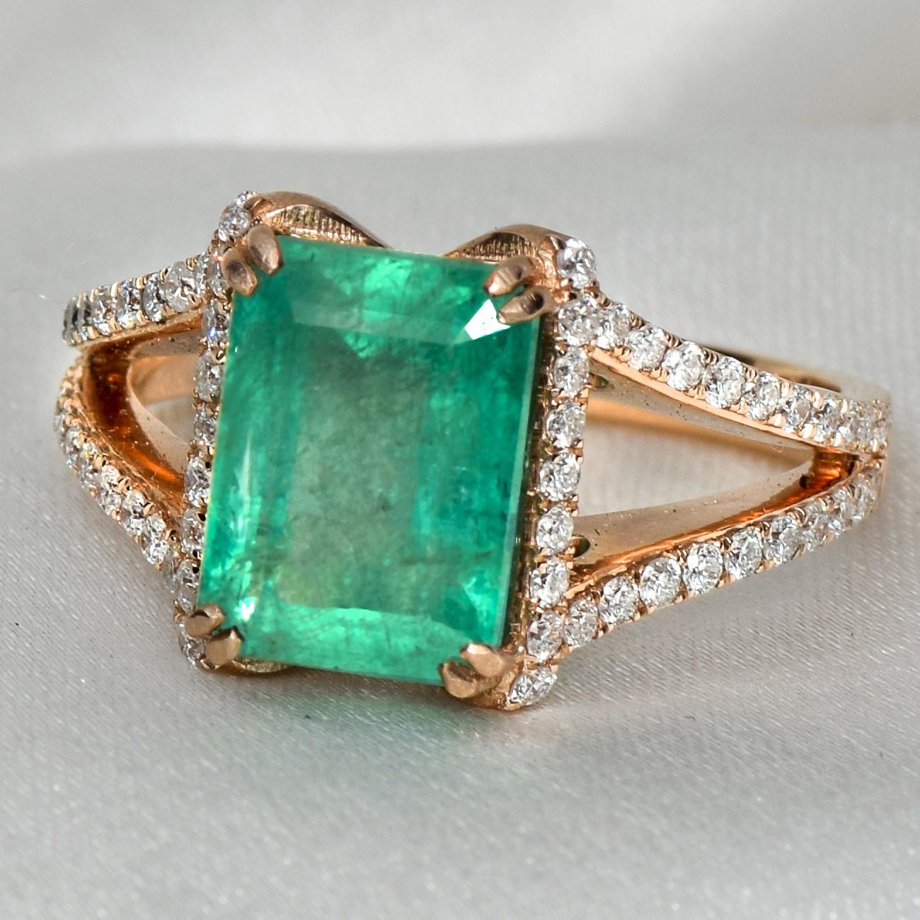 Contemporain *Special Sale* IGI 14K 3.50 Ct Natural Emerald&Diamonds Antique Engagement Ring en vente