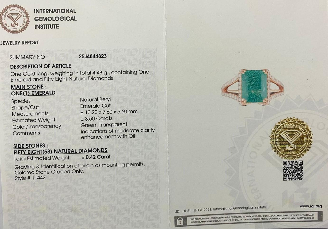 *Special Sale* IGI 14K 3.50 Ct Natural Emerald&Diamonds Antique Engagement Ring en vente 2