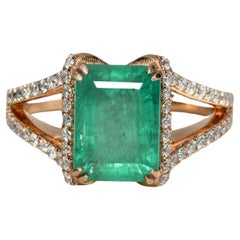 *Special Sale* IGI 14K 3.50 Ct Natural Emerald&Diamonds Antique Engagement Ring