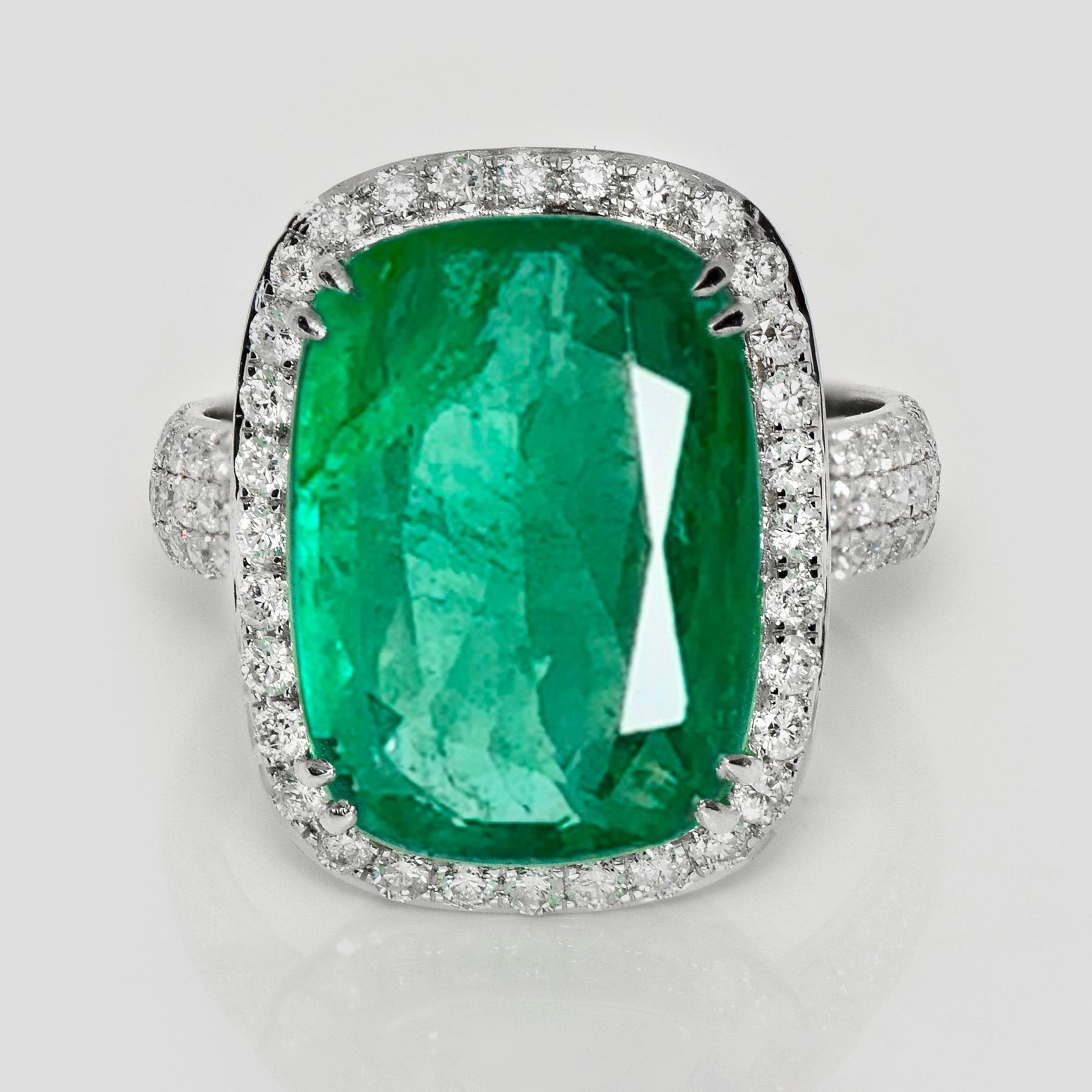 **Special Sale = Published 2 Weeks Only **
*IGI 14K 9.40 Ct Natural Emerald&Diamonds Antique Engagement Ring*

An IGI-certified natural intense bluish-green emerald weighing 9.40 ct set on a 14K white gold luxury table design band with natural F-G,