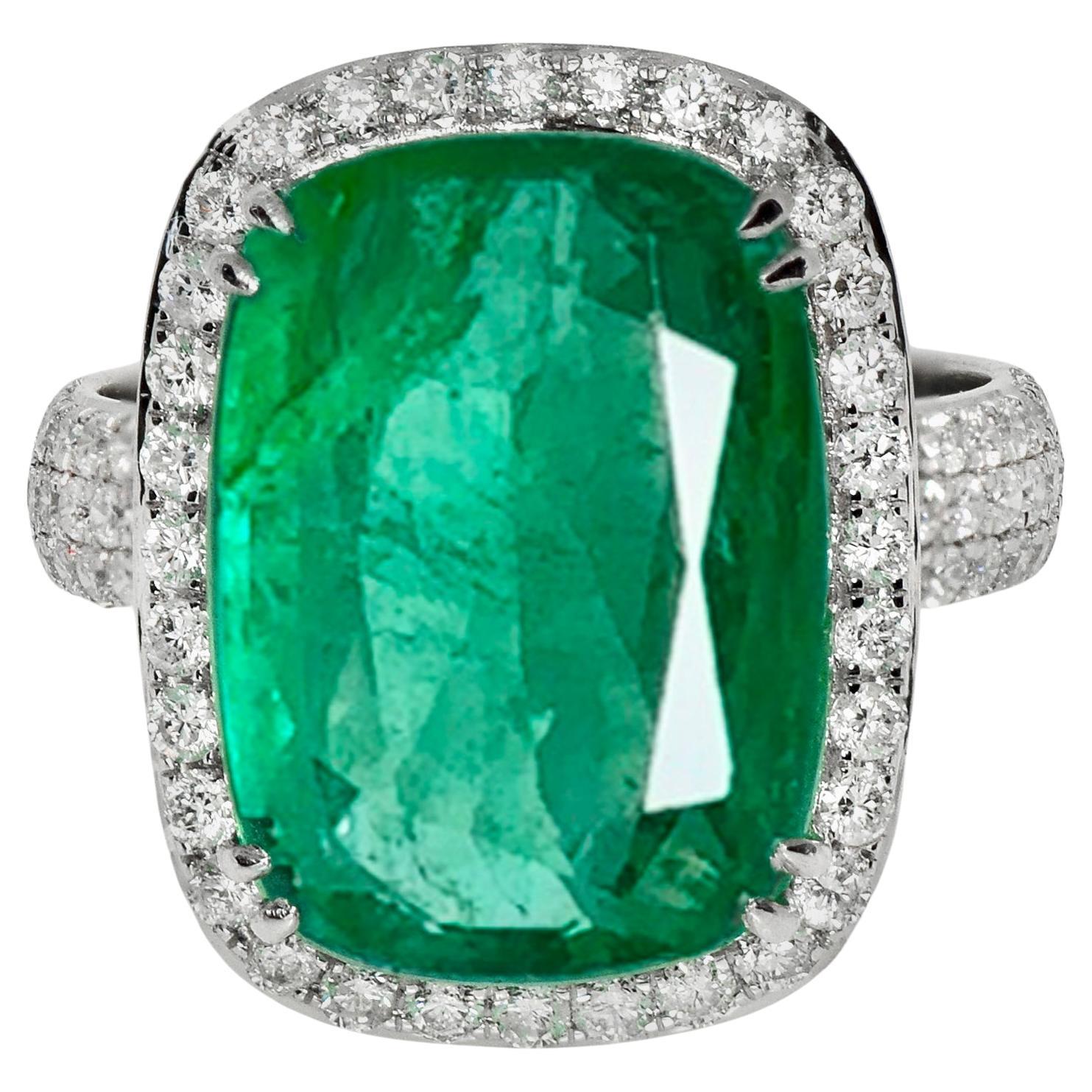 *Special Sale* IGI 14K 9.40 Ct Natural Emerald&Diamonds Antique Engagement Ring