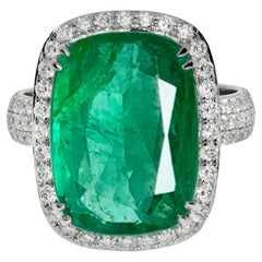 *Special Sale* IGI 14K 9.40 Ct Natural Emerald&Diamonds Antique Engagement Ring