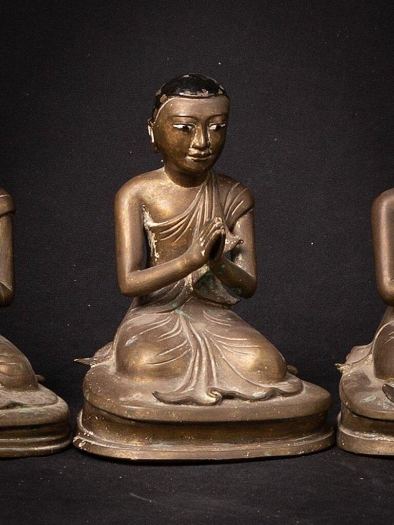 Special Set of 8 Bronze Monk Statues from Burma For Sale 15