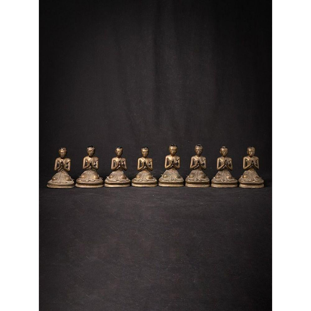 Burmese Special Set of 8 Bronze Monk Statues from Burma For Sale