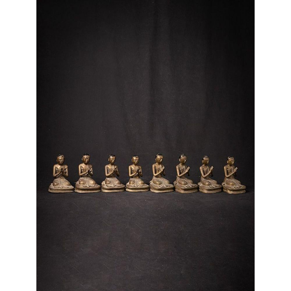 Special Set of 8 Bronze Monk Statues from Burma For Sale 3