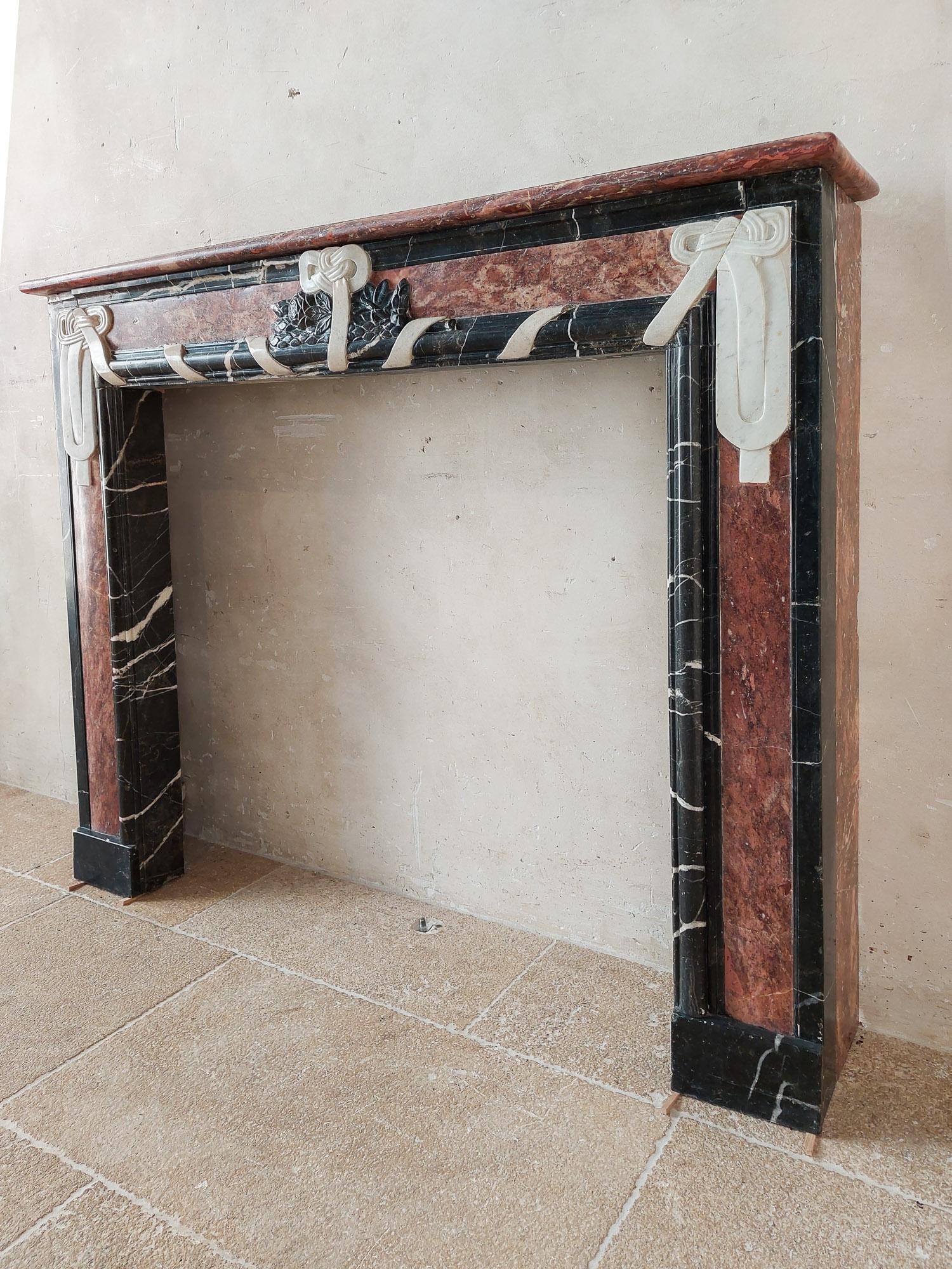 Special Three-Color Marble Art Deco Fireplace For Sale 5