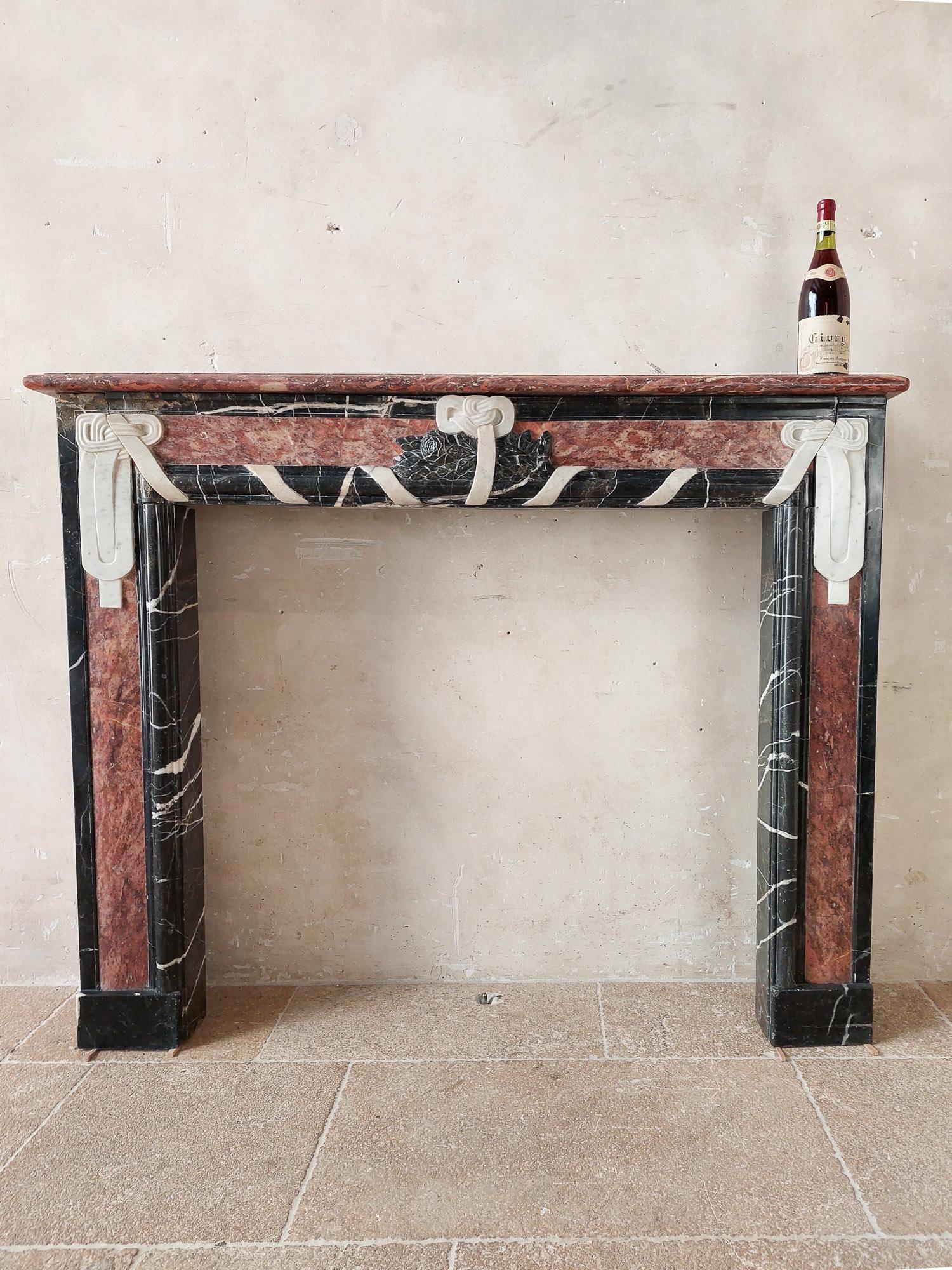 Special Three-Color Marble Art Deco Fireplace For Sale 6