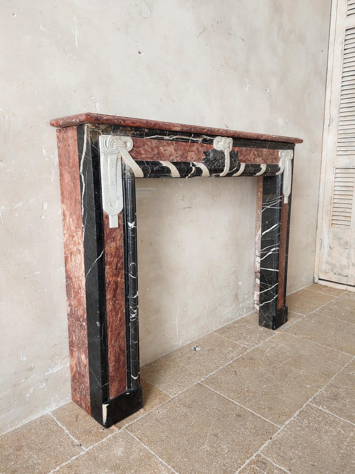 20th Century Special Three-Color Marble Art Deco Fireplace For Sale