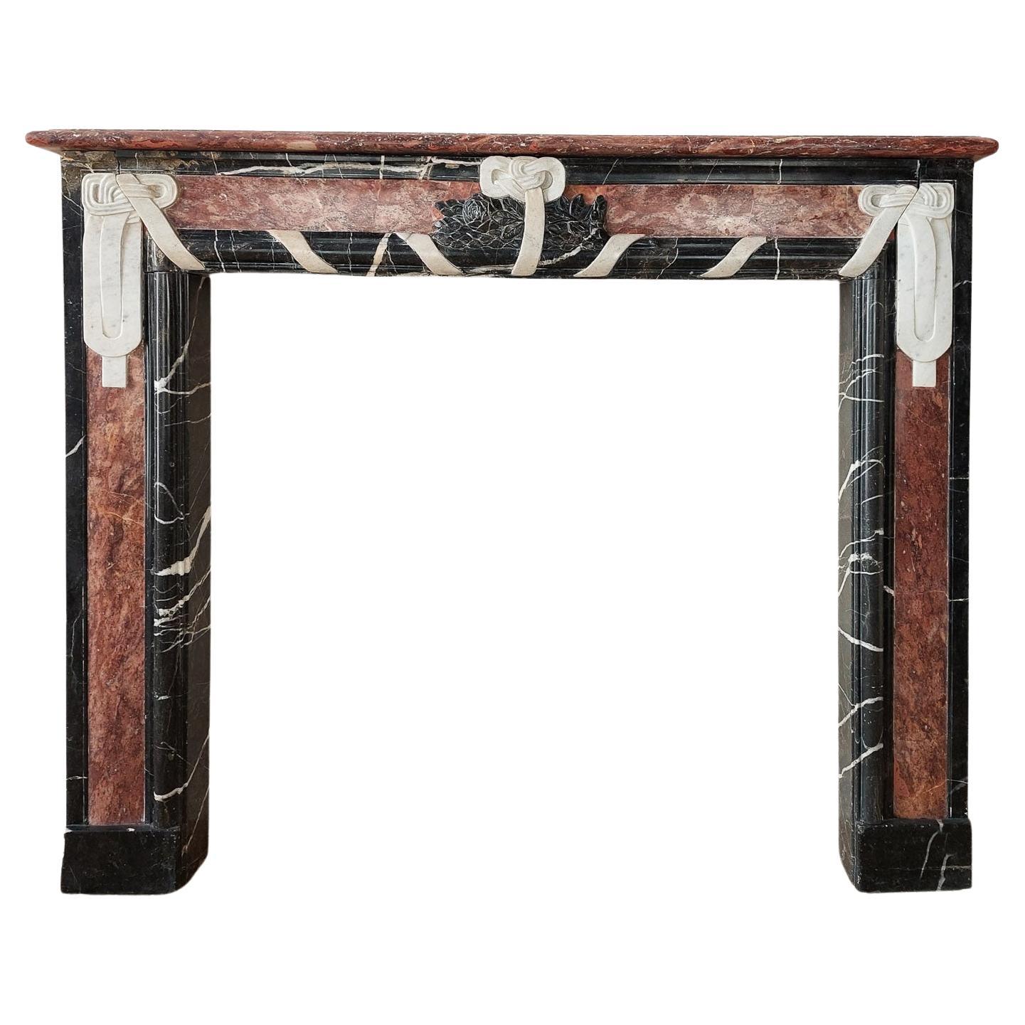 Special Three-Color Marble Art Deco Fireplace