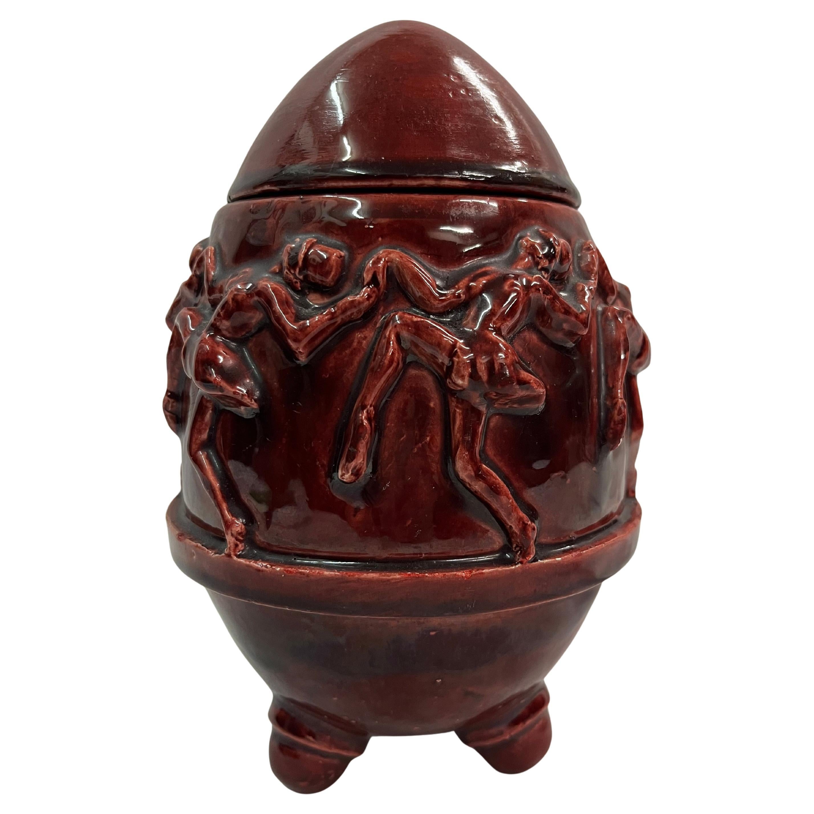 Special tobacco box, lidded box, dancing women, ceramic, Art Deco 1920s, Hungary For Sale